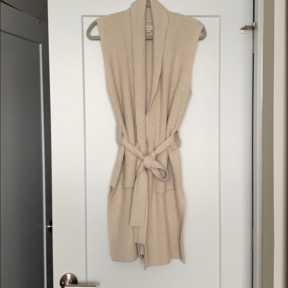 LOFT: Cozy Oatmel Sleeveless Cardigan